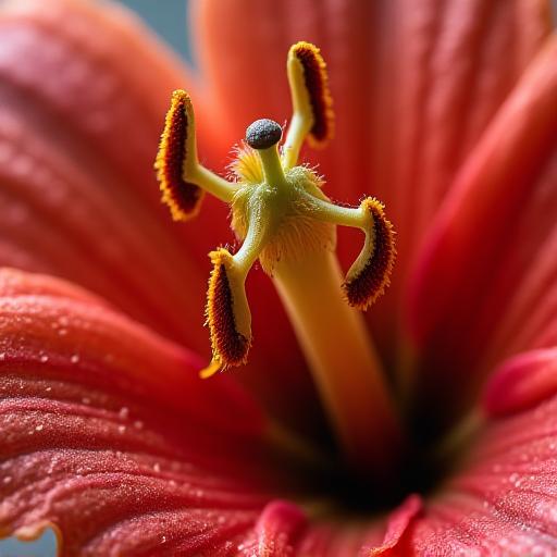 Dettaglio macro ravvicinato di un fiore raro con texture unica e colori intensi